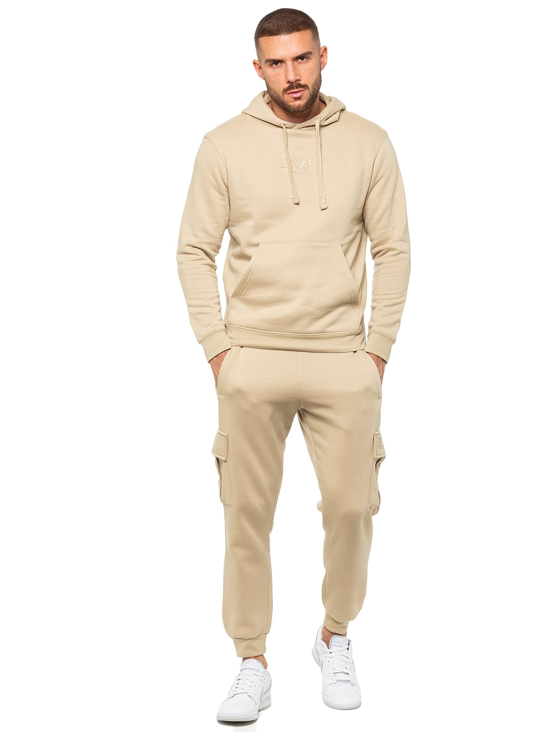 989Zé Enzo Men's Stone Tracksuit Hooded Fleece Sweatshirt Overhead Hoodie Pullover Casual Fleece Cargo Combat Joggers Sweatpants Set Ezhd600 & Ezjgc599 S