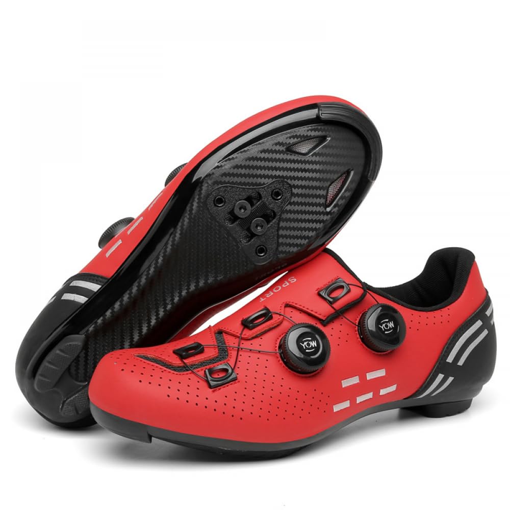 Buty rowerowe, męskie, damskie, oddychające, lekkie, do roweru szosowego, antypoślizgowe trampki do roweru szosowego, uniseks, do jazdy na świeżym powietrzu, Czerwony, 40 EU