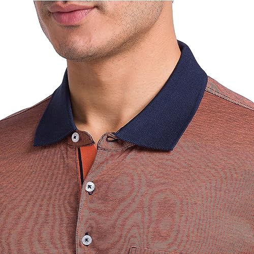 Image of Park Avenue Men's Pure Cotton Two Tone Pattern Slim Fit Polo Collar Half Sleeve Casual T-Shirt