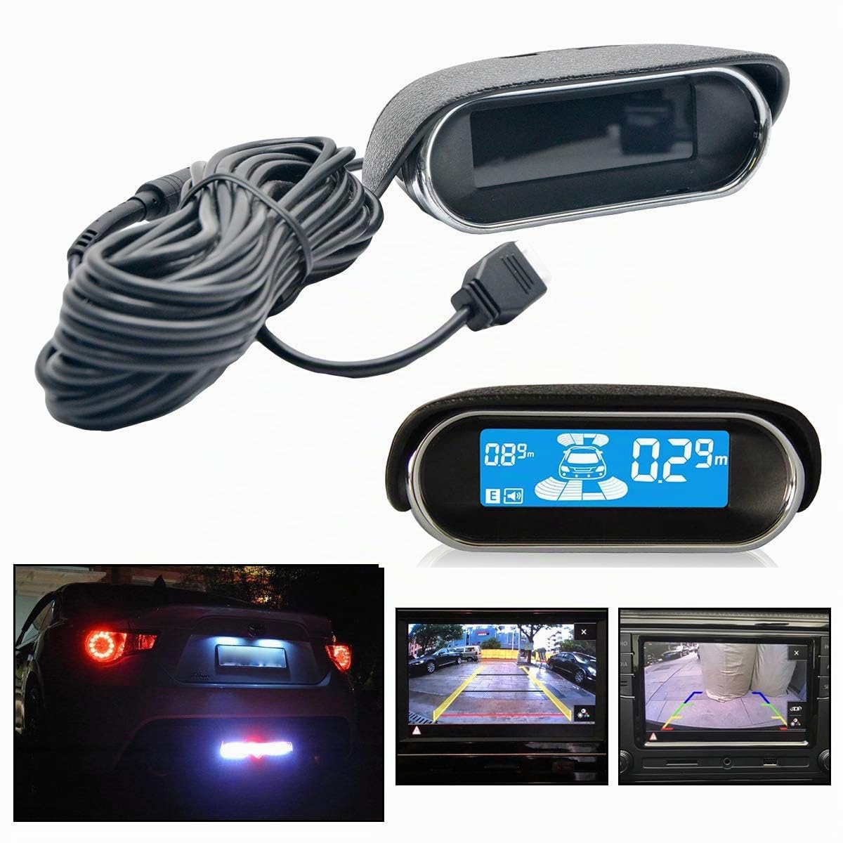 Sunwan N8P4L Capteur de stationnement de voiture Dual-Core, vue avant et arrière avec écran LCD, système de radar de recul, 4 voix, commutable avec 8 capteurs noirs