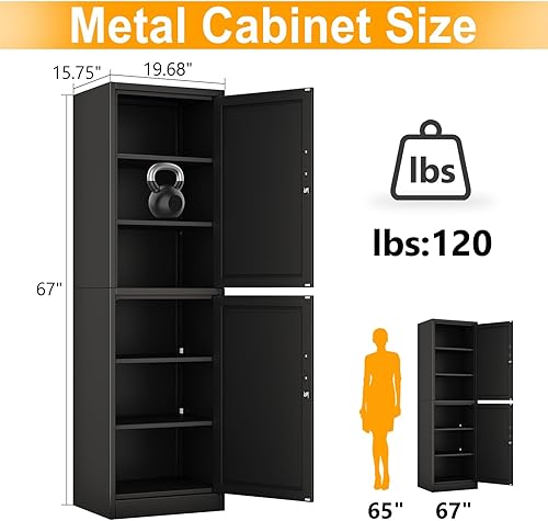 Miniatura 3 de Ckzbk - Armario de almacenamiento, 67 pulgadas, con bloqueo de herramientas, casilleros para escuela, dormitorio, gimnasio, oficina en casa, entrada