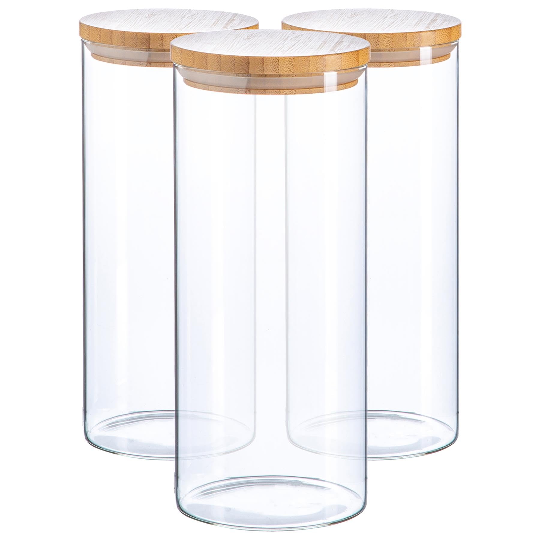 Argon Tableware Clear Scandi Storage Jars With Wooden Lids - 1500Ml - 3 Pack - Modern Round Organisation Container Glass Jar For Kitchens, Pantry, Bathrooms, Utility Rooms