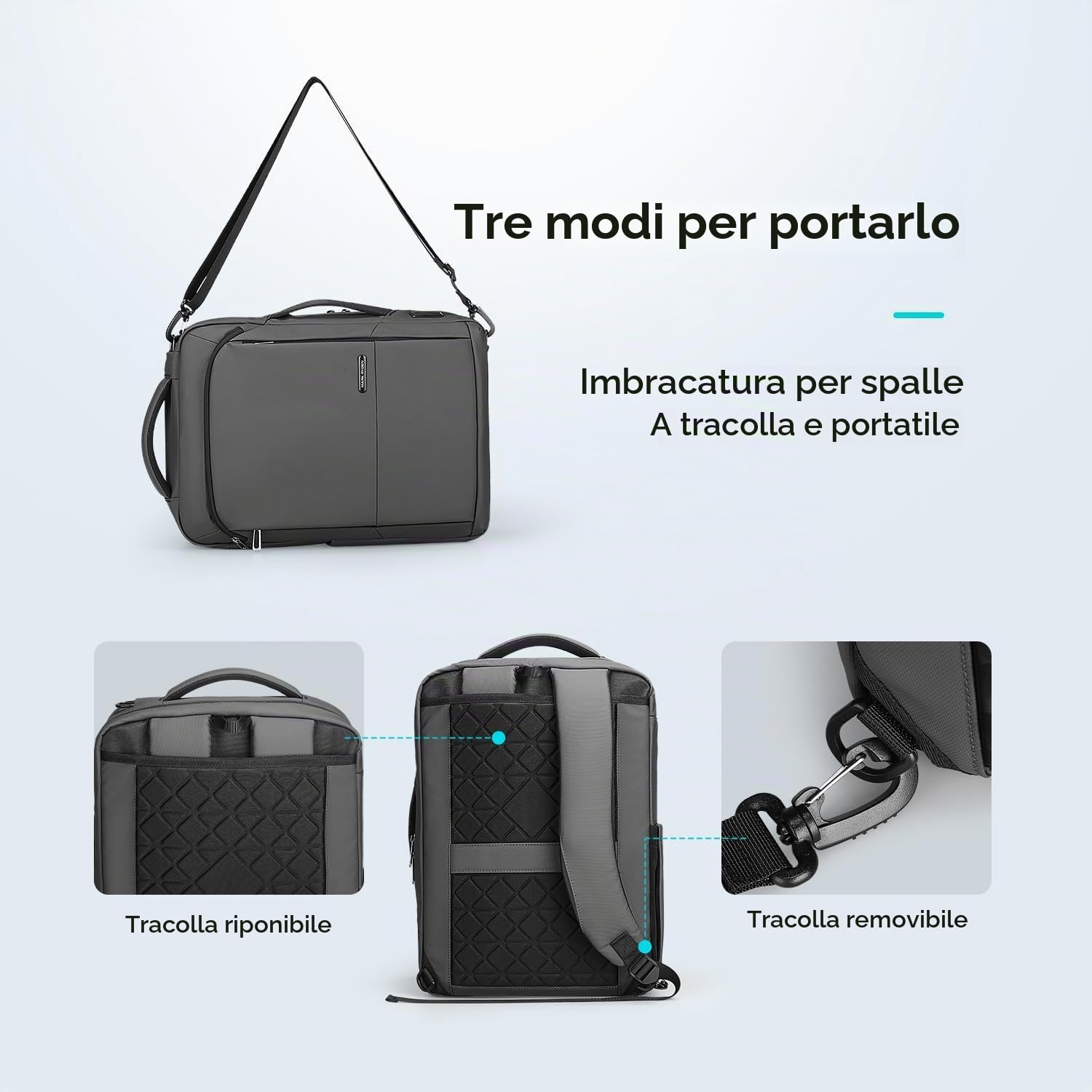 MARK RYDEN Antifurto Zaino Uomo per Laptop da 15,6 Pollici Multifunzione Slim 3 in 1, Borsello Uomo da Lavoro con Porta USB di Ricarica,Impermeabile Zaino Porta PC Computer Portatile Nero