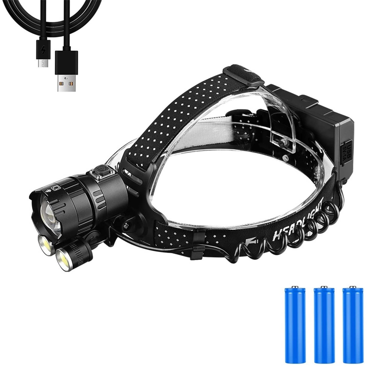 Latarka czołowa ze światłem ostrzegawczym, Akumulator USB z wyświetlaczem mocy Super jasny Latarka czołowa Regulowany kąt Przenośny Nieprzemakalny Reflektor LED do wędkowania na kempingu