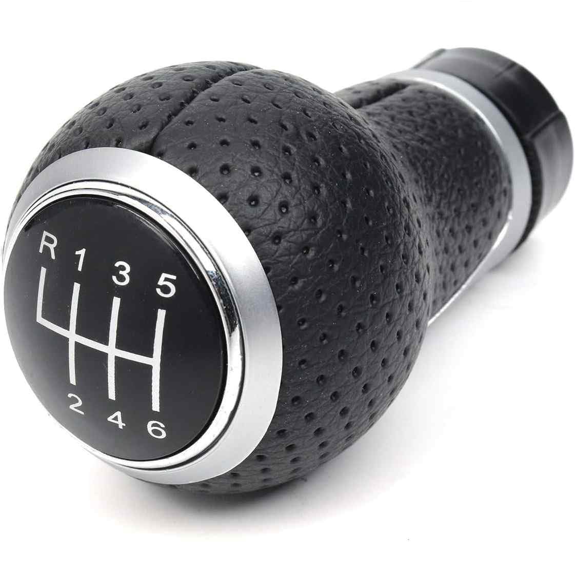 AUTOZOCO Pomo de 6 cambios marcha coche con perilla, Pomo cambio de marchas, Compatible con Audi A1 A3 A4 A5 B6 B7 B8 A6 S4 8K A5 8T Q2 Q3 Q5 8R S Line Passat Golf MK4 Seat Leon Ibiza 6J, Negro plata