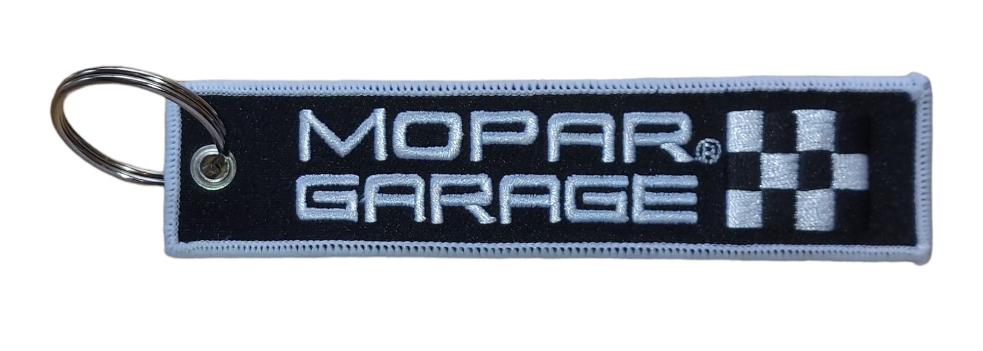 MoparGarage Checkered Flag Logo embroidered Keychain 5" x 1" | logos front and back