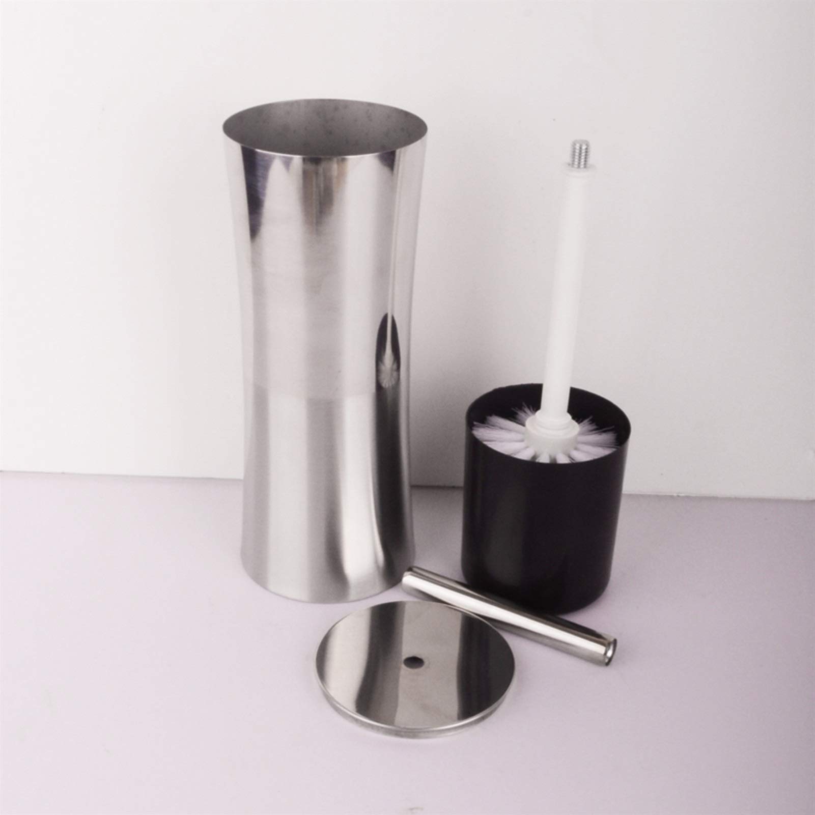 Escobilleros Cepillo de Inodoro de acero Inoxidable Redondo Cabezal tupido Piso de pie, Cepillo de Inodoro, se Puede reemplazar la Cabeza del Cepillo (Negro/Plata) Escobillero(Zwart)
