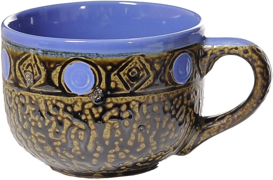 ALWAYS AZUL POTTERY Southwest Latte Mug with Handle in Blue - Handmade Ceramic Coffee Mug - Stylish and Unique Handcrafted Artistic Drinkware - Polished Clay Cups, Great for Coffee, Tea, & Art Lovers