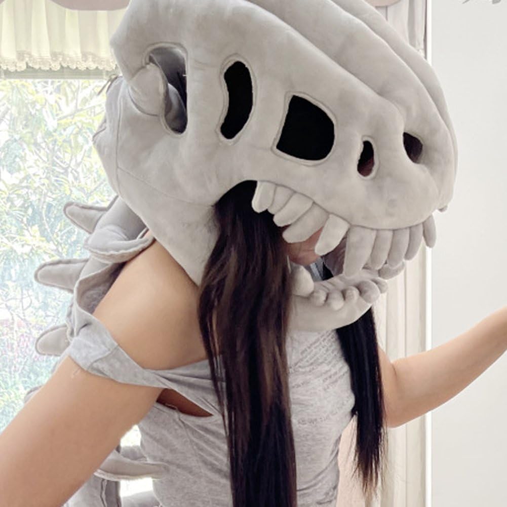 Szkielet dinozaura nakrycie głowy, Halloween dinozaur czaszka rekwizyty cosplay, szkielet 3D, pluszowy kapelusz, akcesoria do przebrania