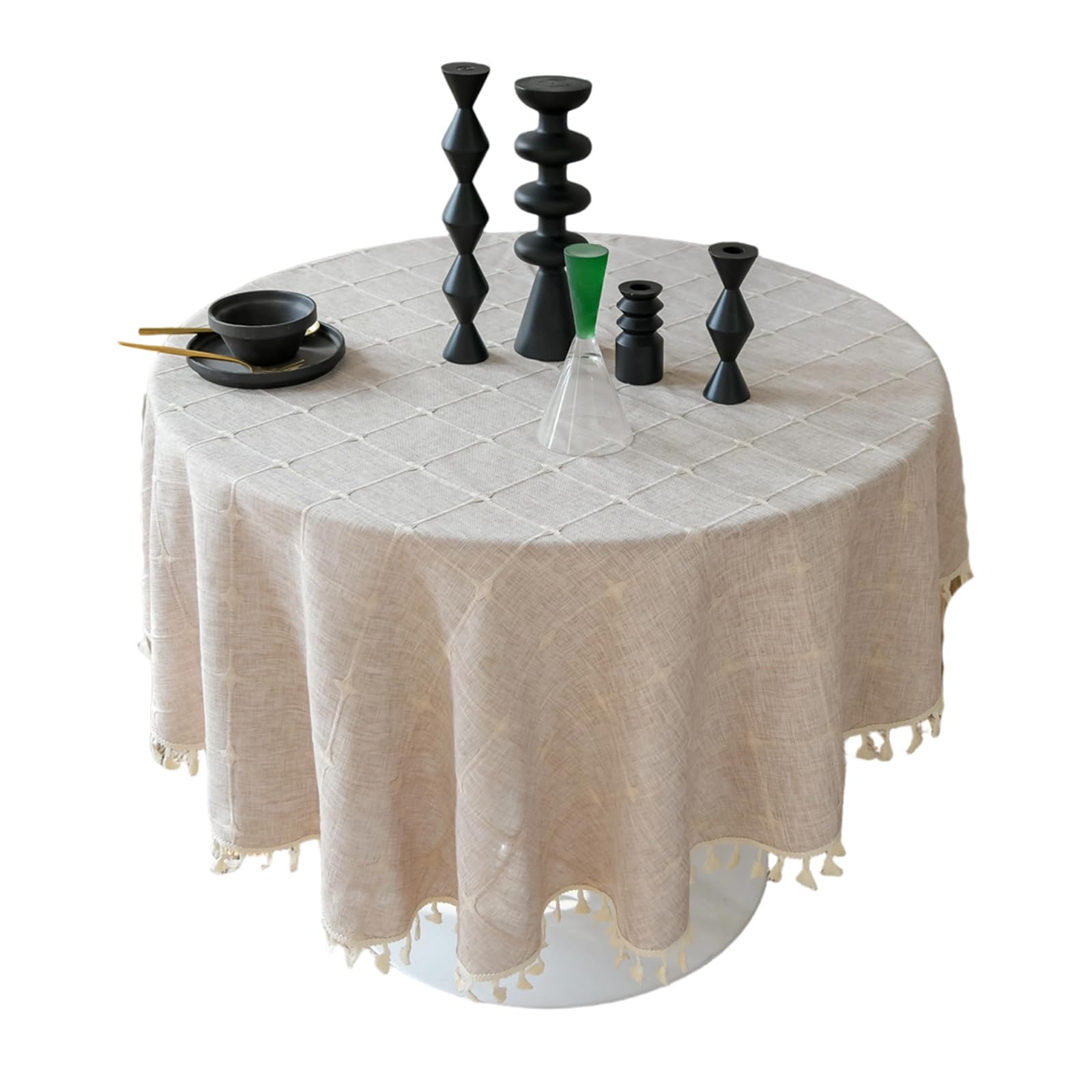 Tsophreniq Simple Round Tablecloth Polyester Cotton Blend Against Slip Design Multiple Dyes for Various Uses Multiple Cotton Tablecloth