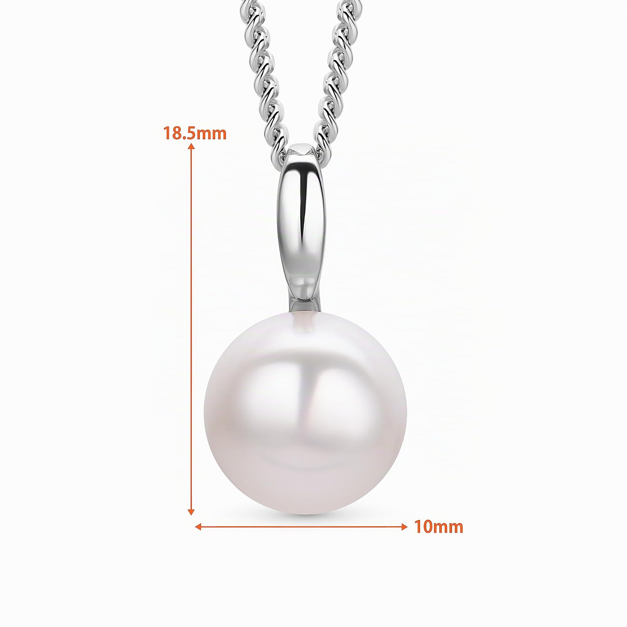 OROVI Halskette Damen -925 Silber– Perlenkette Damen, Kette Silber, Kettenanhänger weiße Süßwasserperle 10 mm, Hypoallergene Silberkette 46cm, Perlen Anhänger, Silberschmuck, inkl. edler Schmuckbox