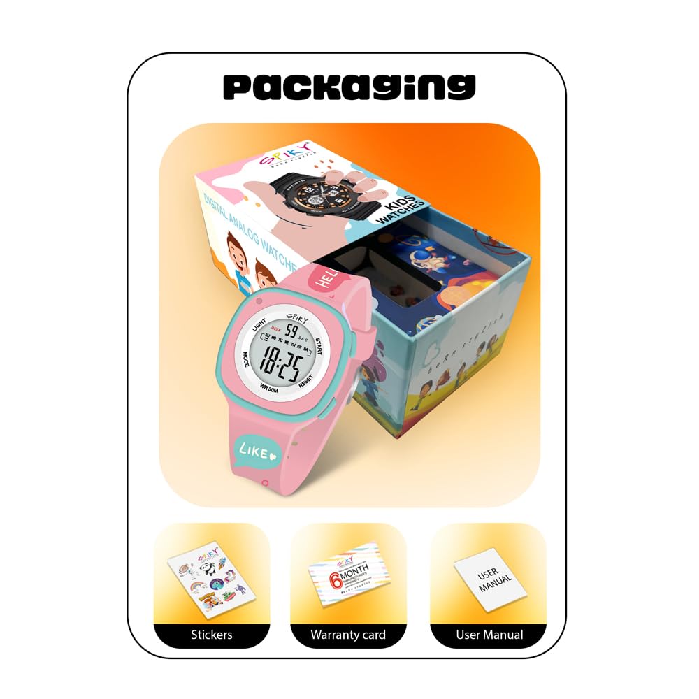 SPIKY Digital Sports Watch for Kids (Pink) | Multifunctional, Luminous Display & Alarm | Water Resistant & Printed Silicone Strap | Best Birthday Gift Wrist Watches for Girls & Boys | Age 2-14 Yrs 4