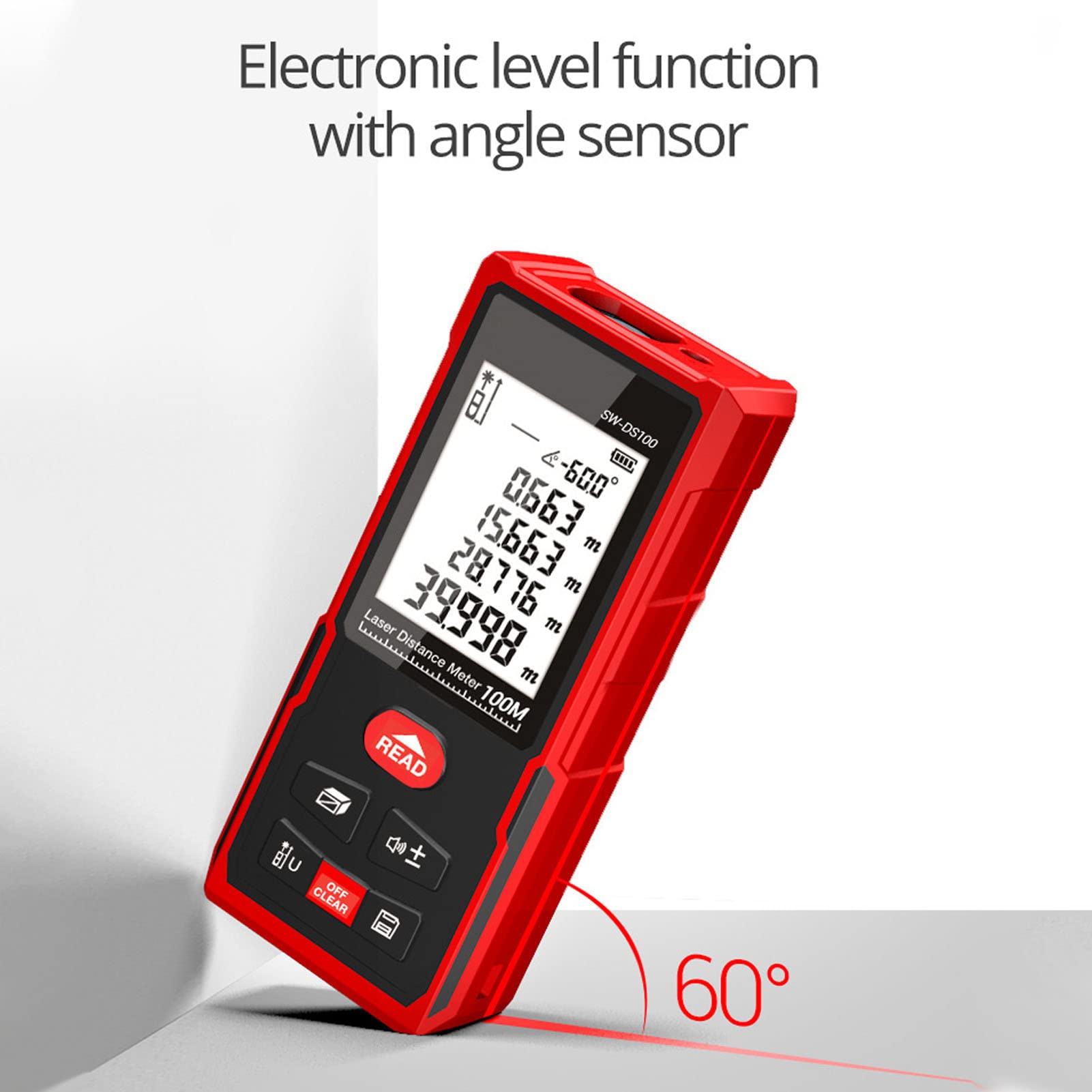 Wisecoco Herramienta De Medición Láser, Medidor De Distancia Láser Digital De 50/70/100 M, Buscador De Rango De Herramienta De Medición Láser con LCD Retroiluminado (SW-DS100 100M)