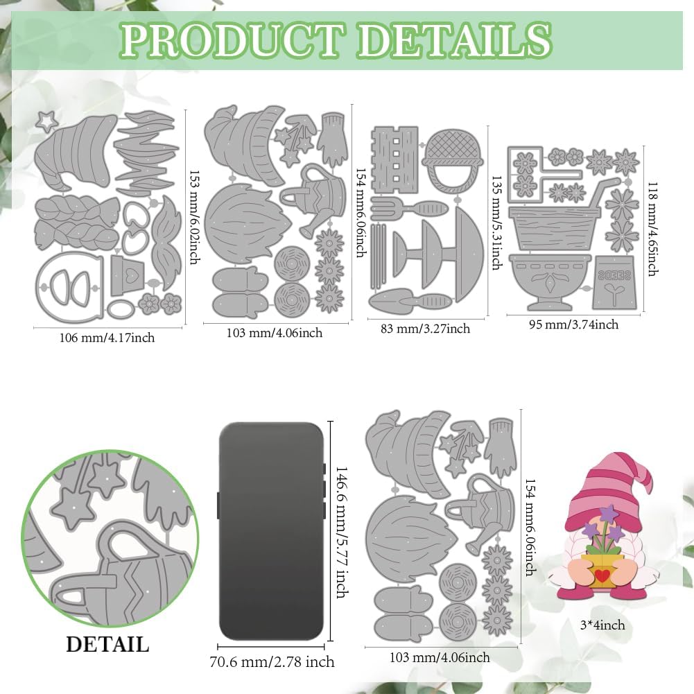 MAYJOYDIY Gnome Potted Plants Cutting Dies Cute Flower Leaf Santa Metal Dies Cut Stencils for DIY Scrapbooking Photo Decorative Embossing Paper Card Making image 2