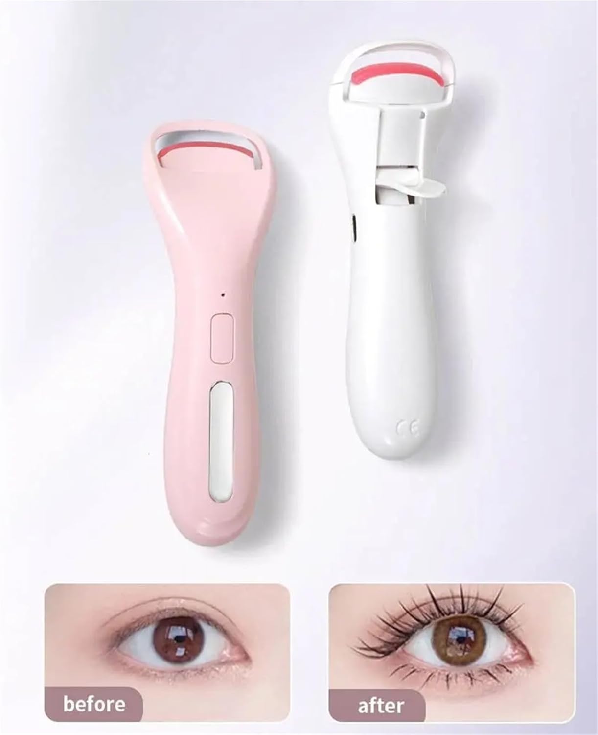 Curling Electric Eyelash Curler with 3 Temperature Fast Heating Heated Eye Lash Curlers Comfortable Grip(White-1)