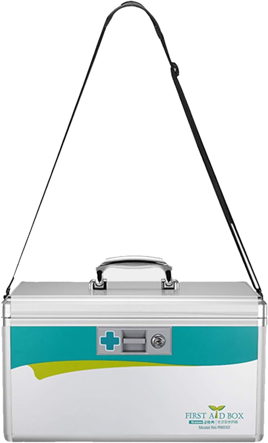Medicine Box Portable First Aid Bag, Aluminum Alloy Lockable Box With Adjustable Shoulder Strap(40X23.5X23CM)