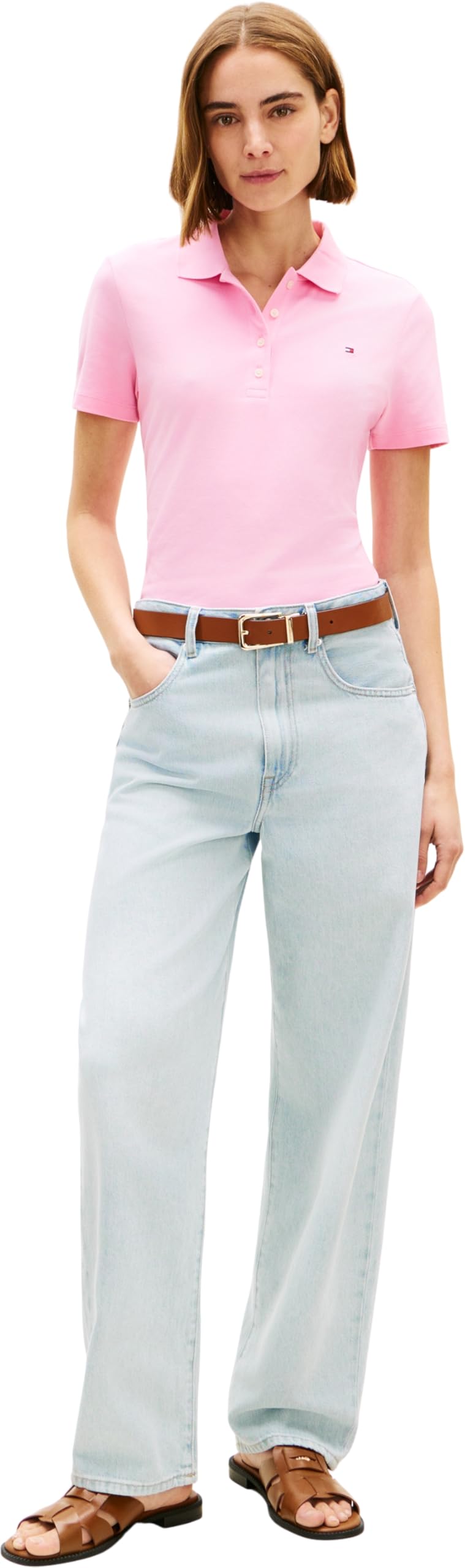 Tommy Hilfiger 1985 Slim Pique Polo SS Ww0ww43225 Polo a Maniche Corte Donna (Pacco da 1)