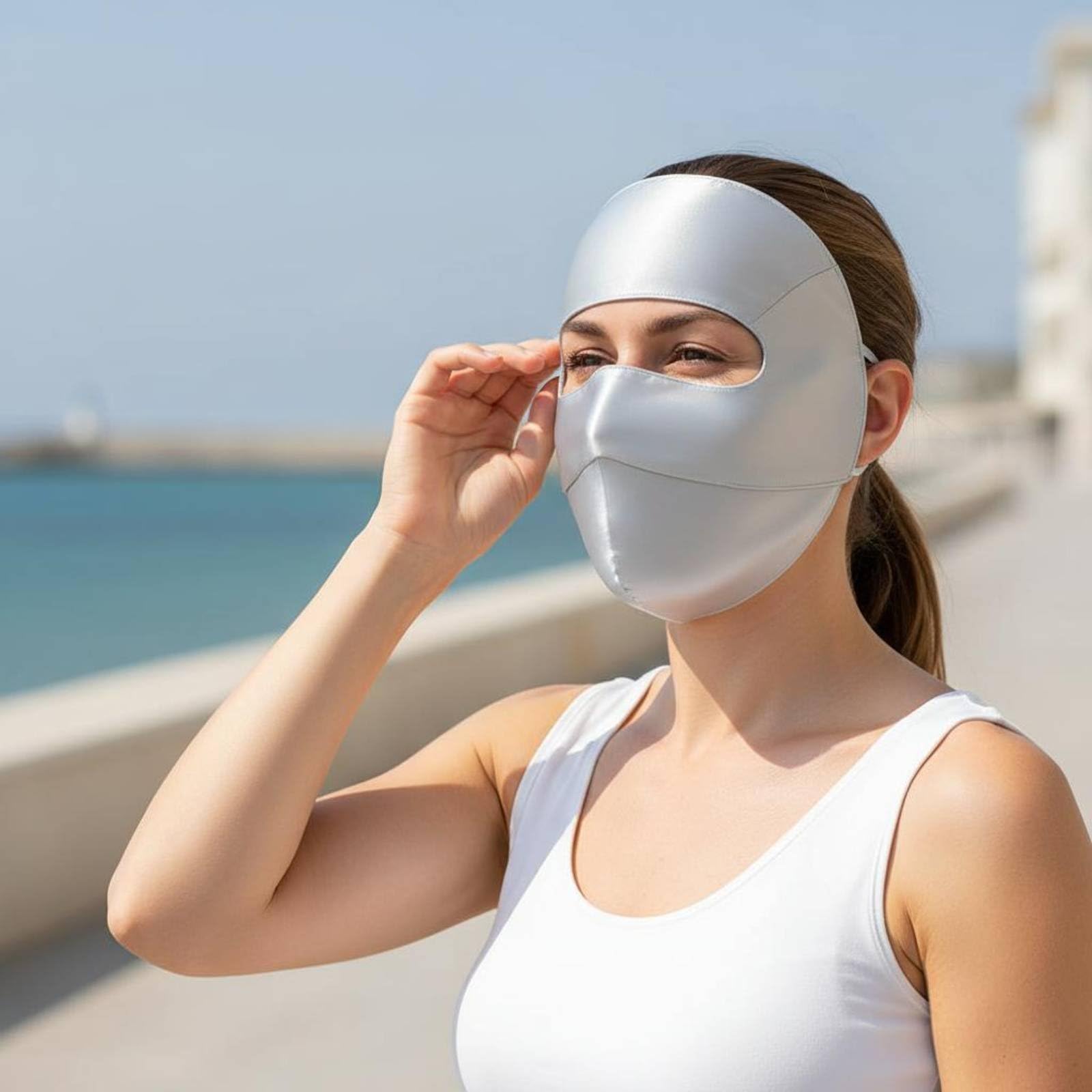 Sonnenschutz Gesichtsmaske Gesichtsschutz Facekini Gesichtsbedeckung mit Innovativem Design für Maximale Gesichtsbedeckung für Strandurlaub Gartenarbeit Outdoor Aktivitäten Alltag, Hellgrau