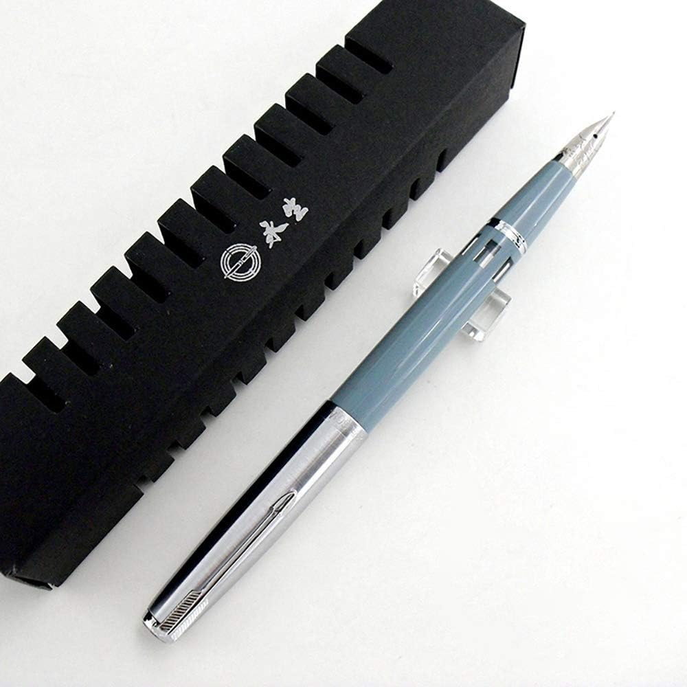 erofa Yongsheng 601A Vacumatic Fountain Pen Vintage Metal Silver Cap, Lake Blue with Ink Windows