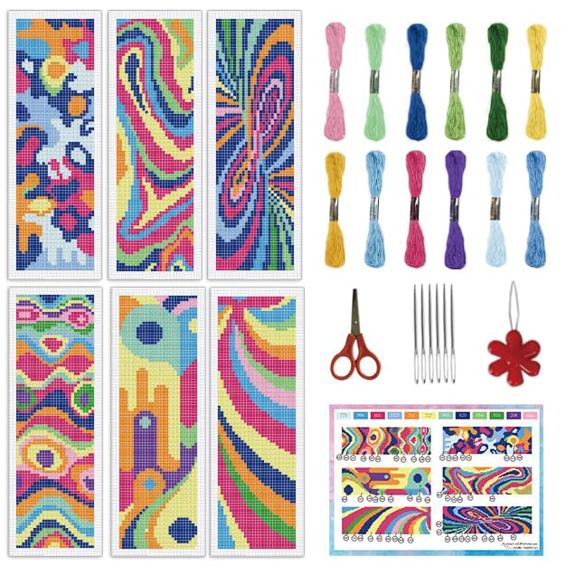 Image of INFUNLY 6pcs Abstract Art DIY Cross Stitch Bookmark Kits for Beginners Creative Colorful Cross Stitch Kit with Instruction Modern Abstract Stamped Embroidery Bookmark Kit for Book Lovers Readers Gift