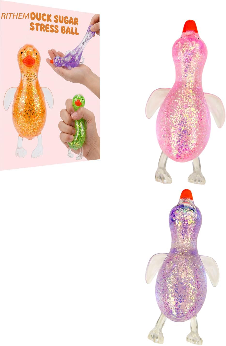 Squishy Duck Sensory Glitter Squishies Stress Relief Sugar Ball Fidget Swaps Super Ducks Giant Moldable Glitter Squeeze Cute Squish Slow Rise Jumbo Cute Filled Soft Clear Small Fidgets (#B2pcs)