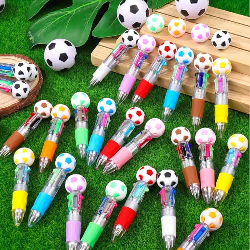 Image of CZWZ 30Pcs Mini Multicolor Pens in One 4-in-1 Cute Pens Bulk, Ballpoint Pen for Birthdays and Parties, Fun Gifts Assorted Ink Kawaii Pen(Soccer)