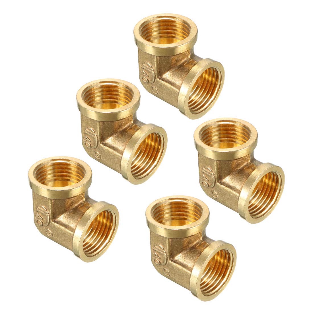 sourcing map Brass Elbow Pipe Fitting 90 Degree 1/2 PT Female x 1/2 PT Female Coupling 5pcs