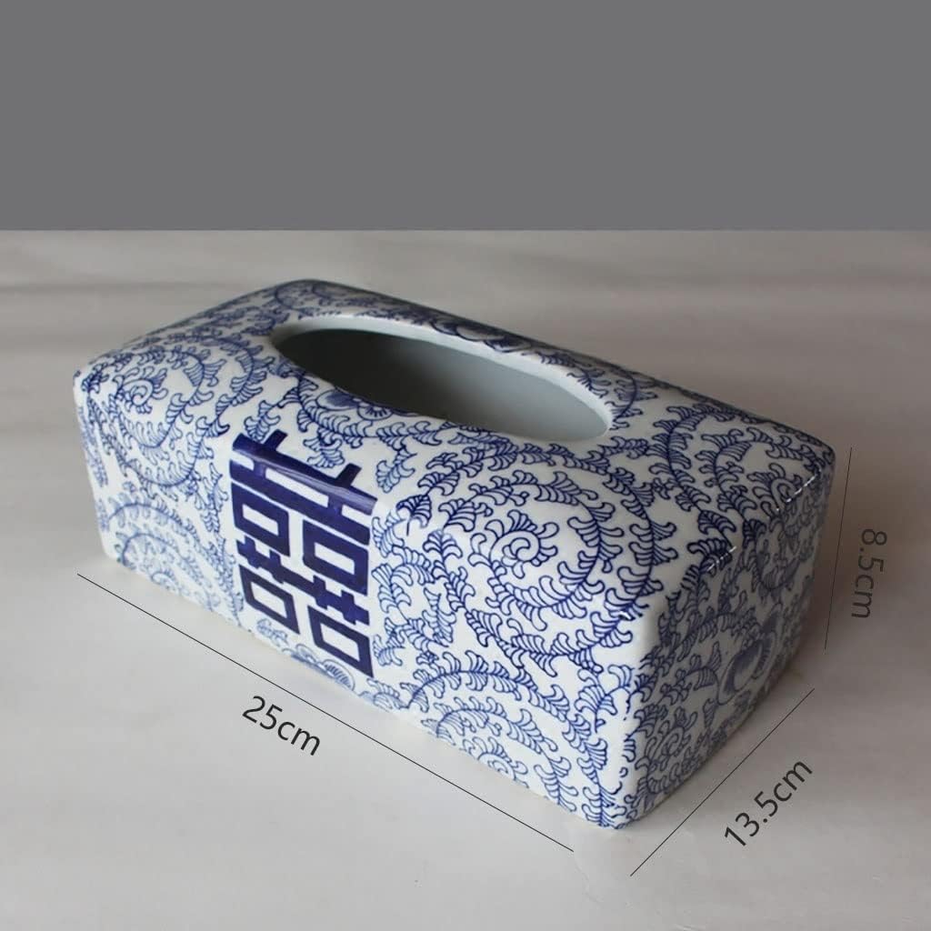 New Chinese Blue And White Ceramic Tissue Box Cover, Rectangle Porcelain Napkin Paper Holder Facial Tissue Holder Decorative For Bathroom, Kitchen And Office