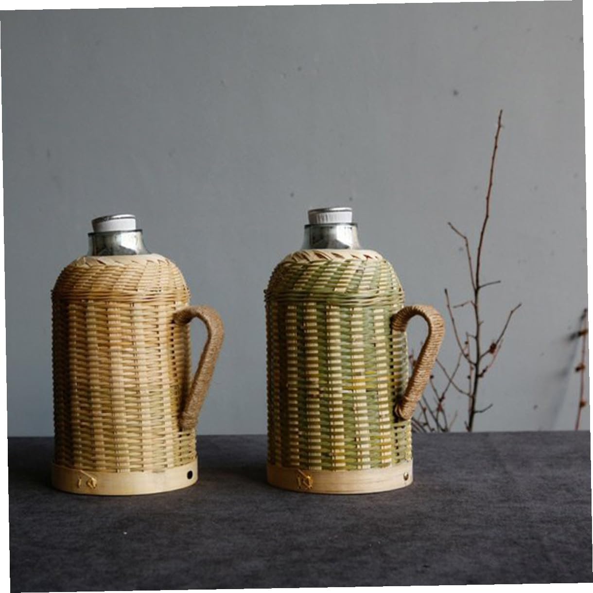 BESPORTBLE Bouilloire Isotherme 16 L en Verre et Bambou Tissé Isolation Thermique Bouteille d'Eau pour Boissons Chaudes et Froides Carafe Isotherme de Bureau et Voyage Style Rétro