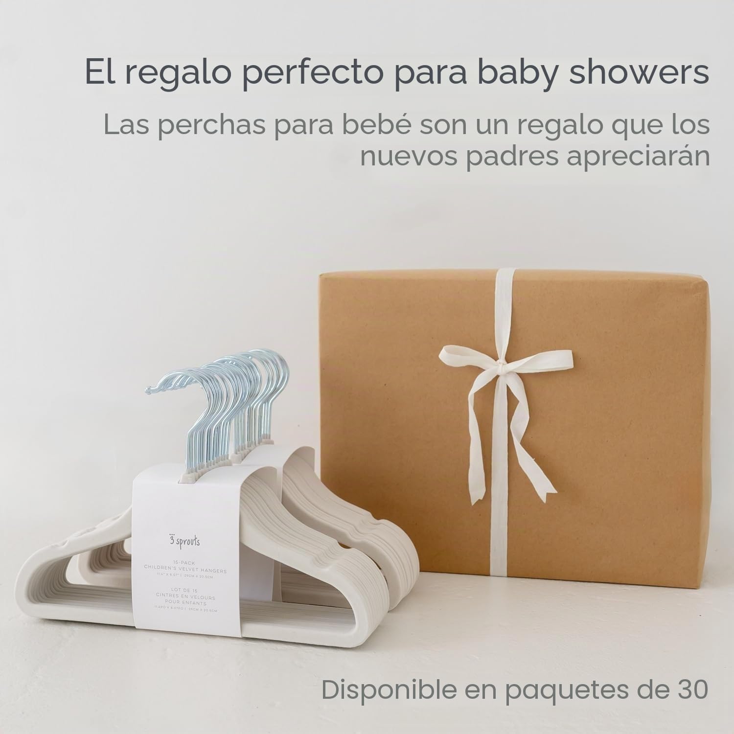 3 Sprouts Perchas Bebé Terciopelo Antideslizante - Perchas Infantiles Recién Nacido Ropa de Bebé y Niños - Pequeño Tamaño para Armarios - Paquete de 30 - Crema