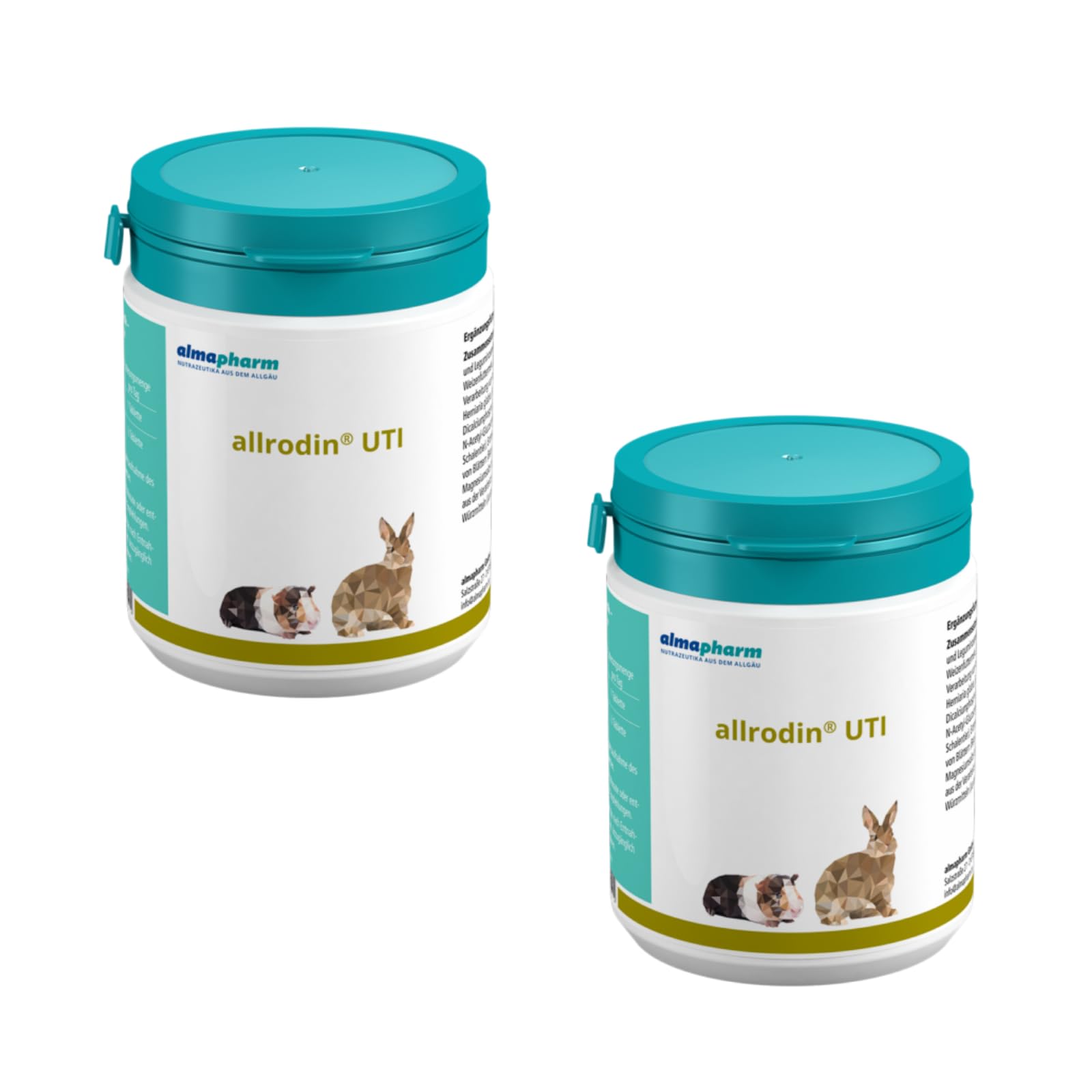 almapharm allrodin UTI | Doppelpack | 2 x 100 Tabletten | Ergänzungsfuttermittel für Kaninchen und Meerschweinchen | Zur Unterstützung der Harnwege | Vitalstoffe für den Harntrakt