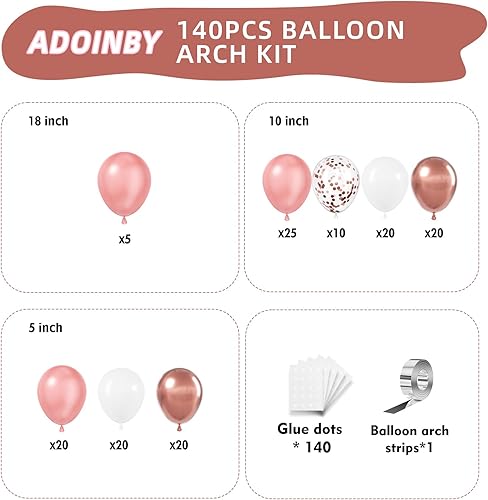 Vista 71 de Kit de arco de globos rosados, 140 globos color rosa metálico claro pastel y blanco con guirnalda de globos de confeti rosa para cumpleaños, bodas