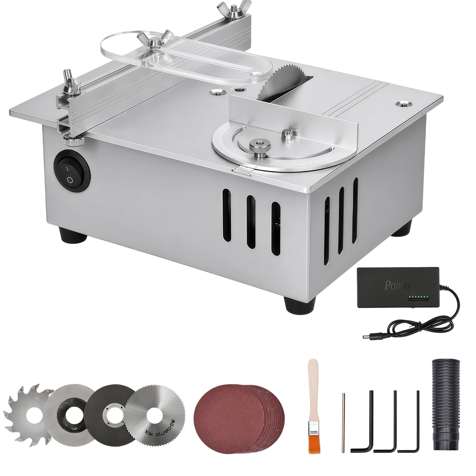 96W Mini Tischkreissäge 5000RPM 0-15 mm Einstellbare Sägeblatthöhe Elektrische Mini Tischsäge mit 4 Klingen und Polierscheibe Cutter Saw Ideal für Modellbau Bastelarbeiten kleine Schnittprojekte