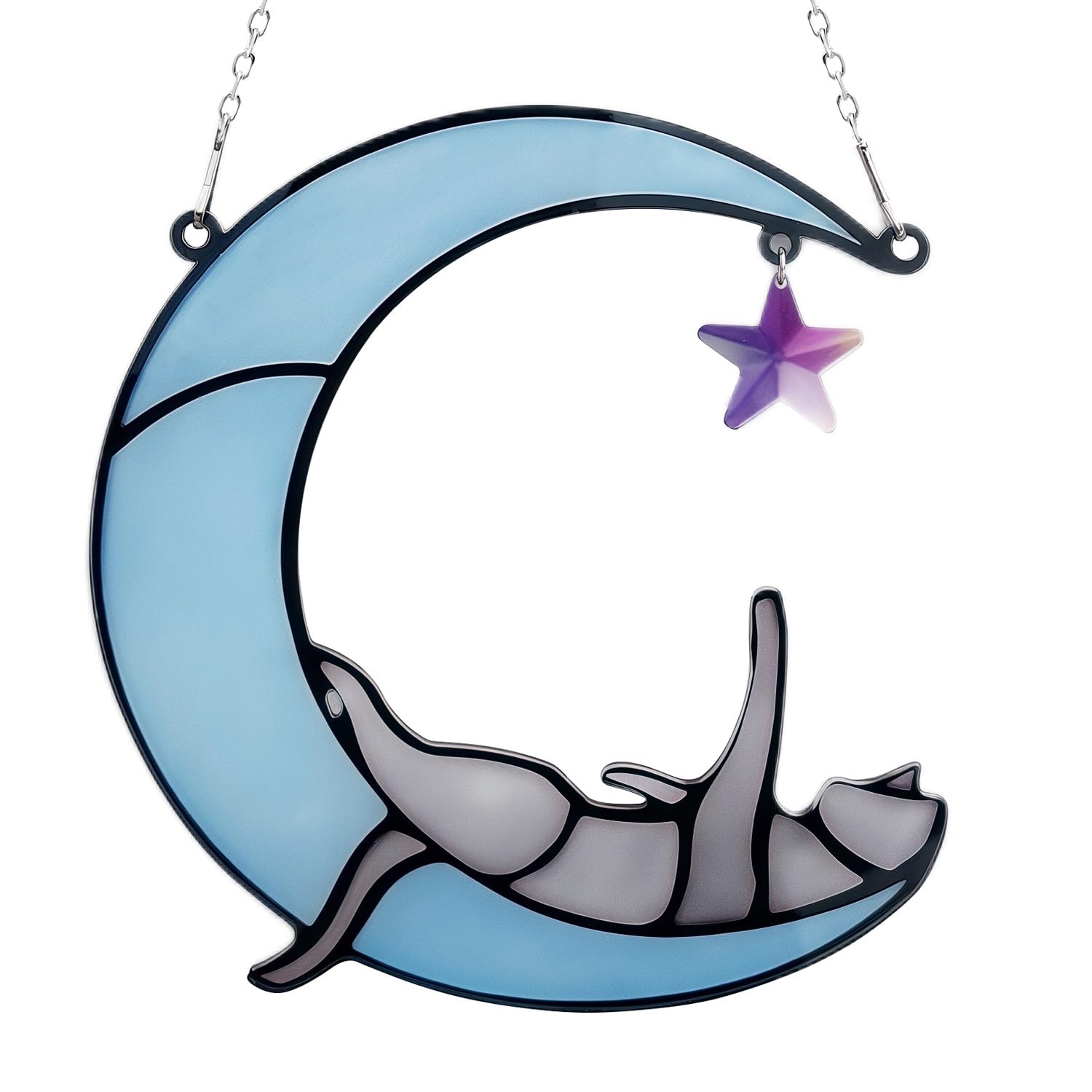 Gluimayo Grey Cat Moon Memorial Gift – Acrylic Window Hanging for Cat Lovers, Women, Moms, Grandmas, Aunts & Friends – Cute Sympathy Gift