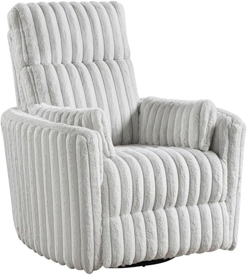 Pemberly Row Modern Corduroy Swivel Glider Recliner Chair, Gray Upholstery, Foam Padding, Solid Wood Frame, 360-Degree Swivel, Gentle Gliding Motion, Pull Handle Recline, for Living Room or Nursery