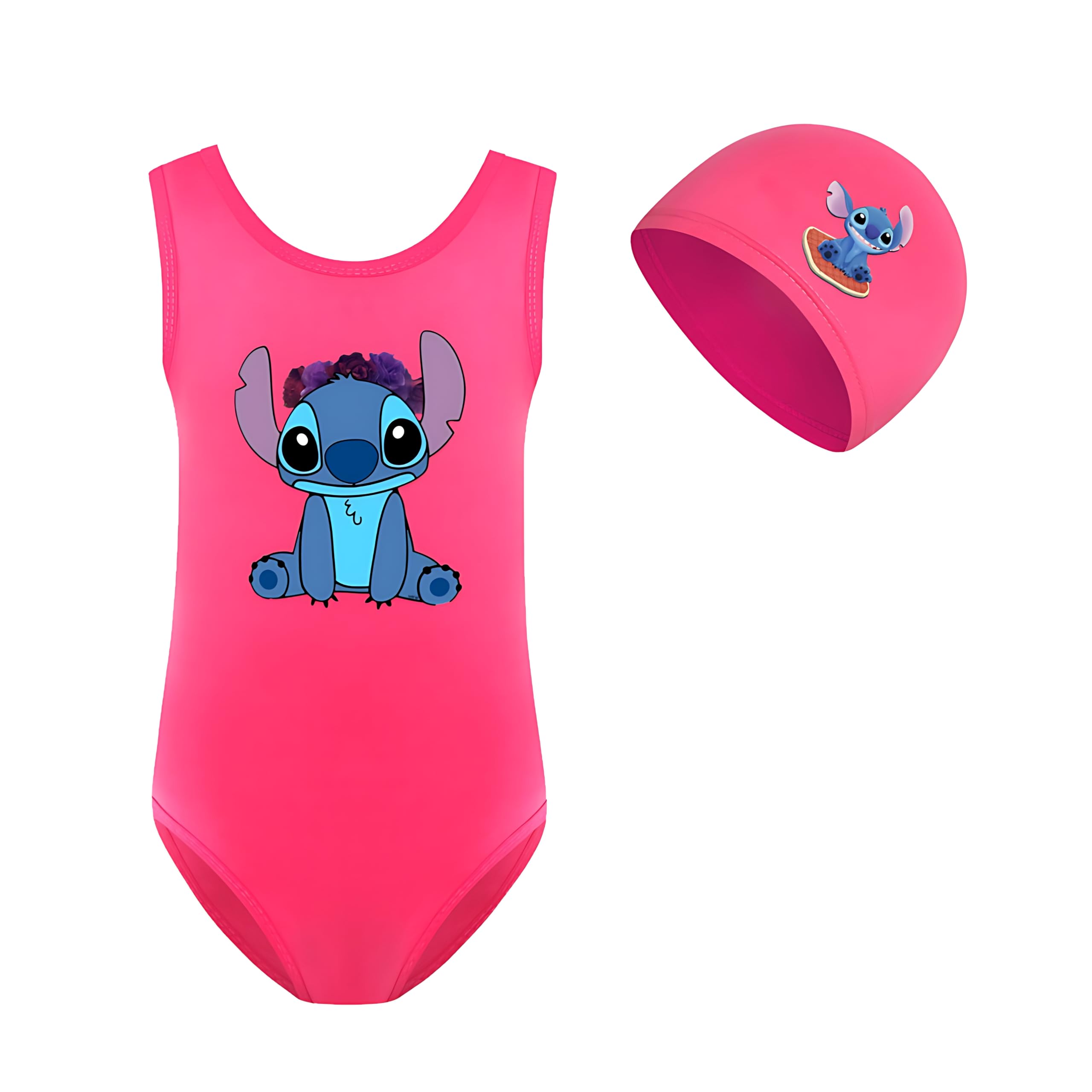 Generic Traje de baño de una Pieza para niñas, Estampado 3D de Verano, Gato Azul, Traje de baño de una Pieza para niñas con Gorro de baño, Traje - Regalos para niñas