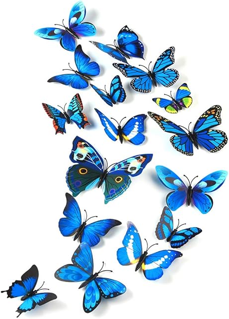 TUPARKA 36 Pieces 3D Butterfly Wall Stickers Wall Butterflies Girls Bedroom Accessories Multi-Color Optional (Blue)