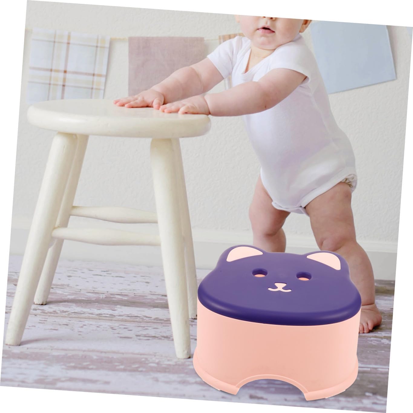 Small Step Stool for Lightweight Plastic Sitting Stool with Slip Surface for Bathroom Bedroom Kitchen Use Compact Deep Purple and Pink