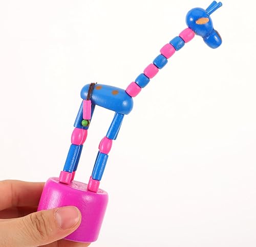 Miniatura 8 de STOBOK Juguete de figura de jirafa de madera, 5 marionetas de empuje de pulgar de jirafa, marionetas de dedo mecedoras para bailar, juguetes para