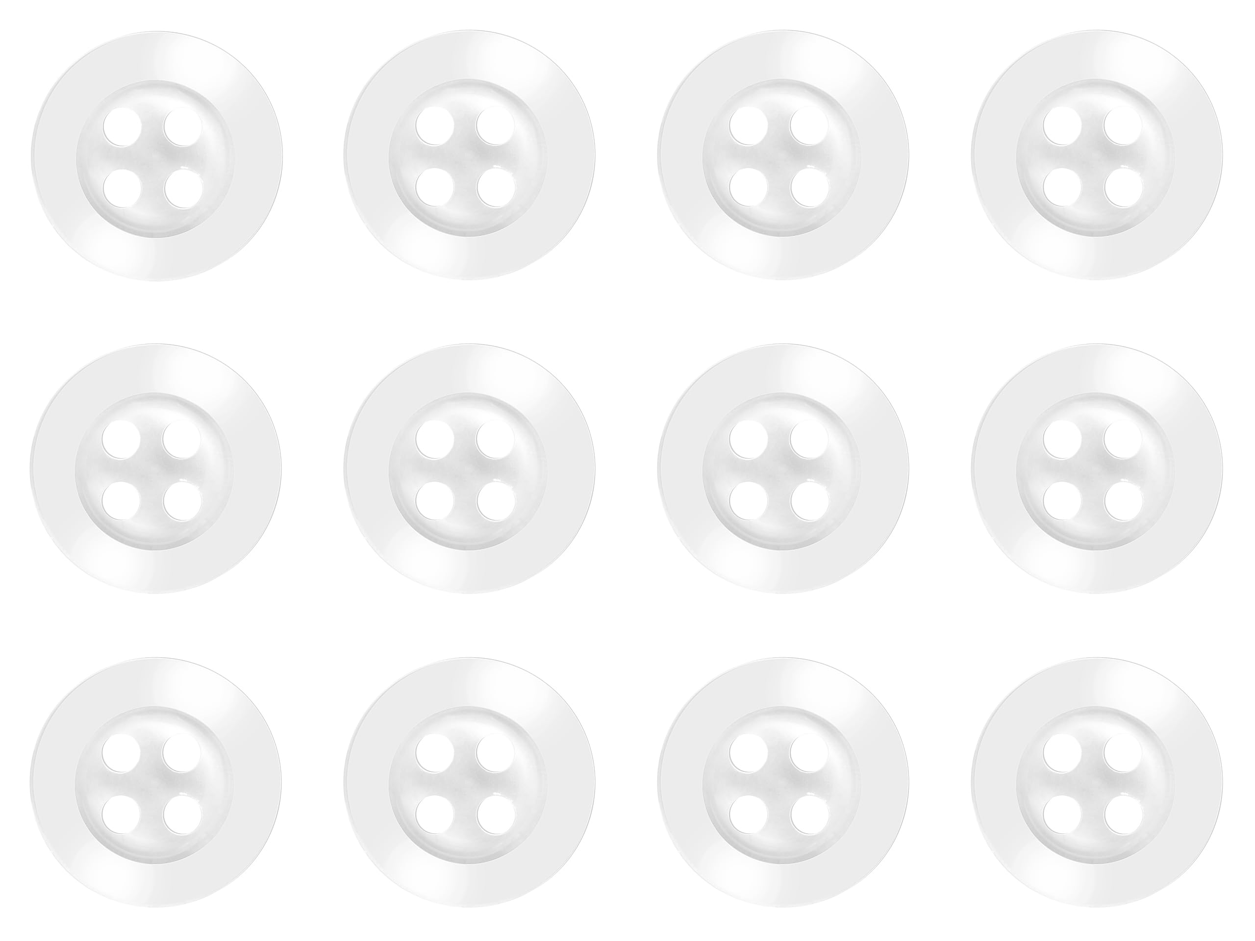 Pack of 12 Clear 11mm Round Sew On Plastic Buttons for Shirts Blouses Pearlescent Flat 4 Holes 18L, Pack of 12 Buttons