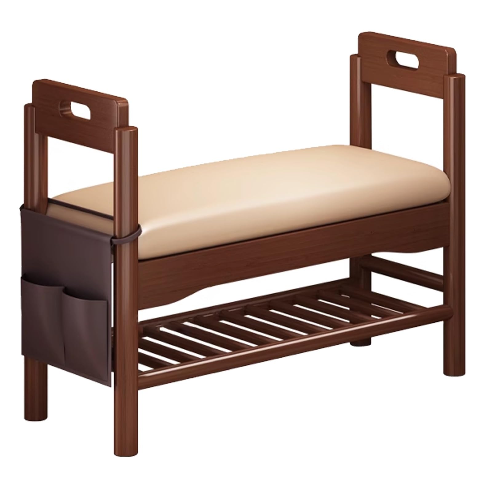 LWJSOCP Wooden Shoe Bench with Armrest Support and Side nization Pockets Upholstered Entryway Storage Seat for Hallway Bedroom Living Room (60cm)