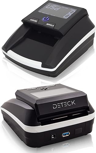 DETECK DT10C - Detector de billetes falsificados portátil, dirección automática de 4 vías, conteo de valor USD y EUR, detector de dinero falsificado