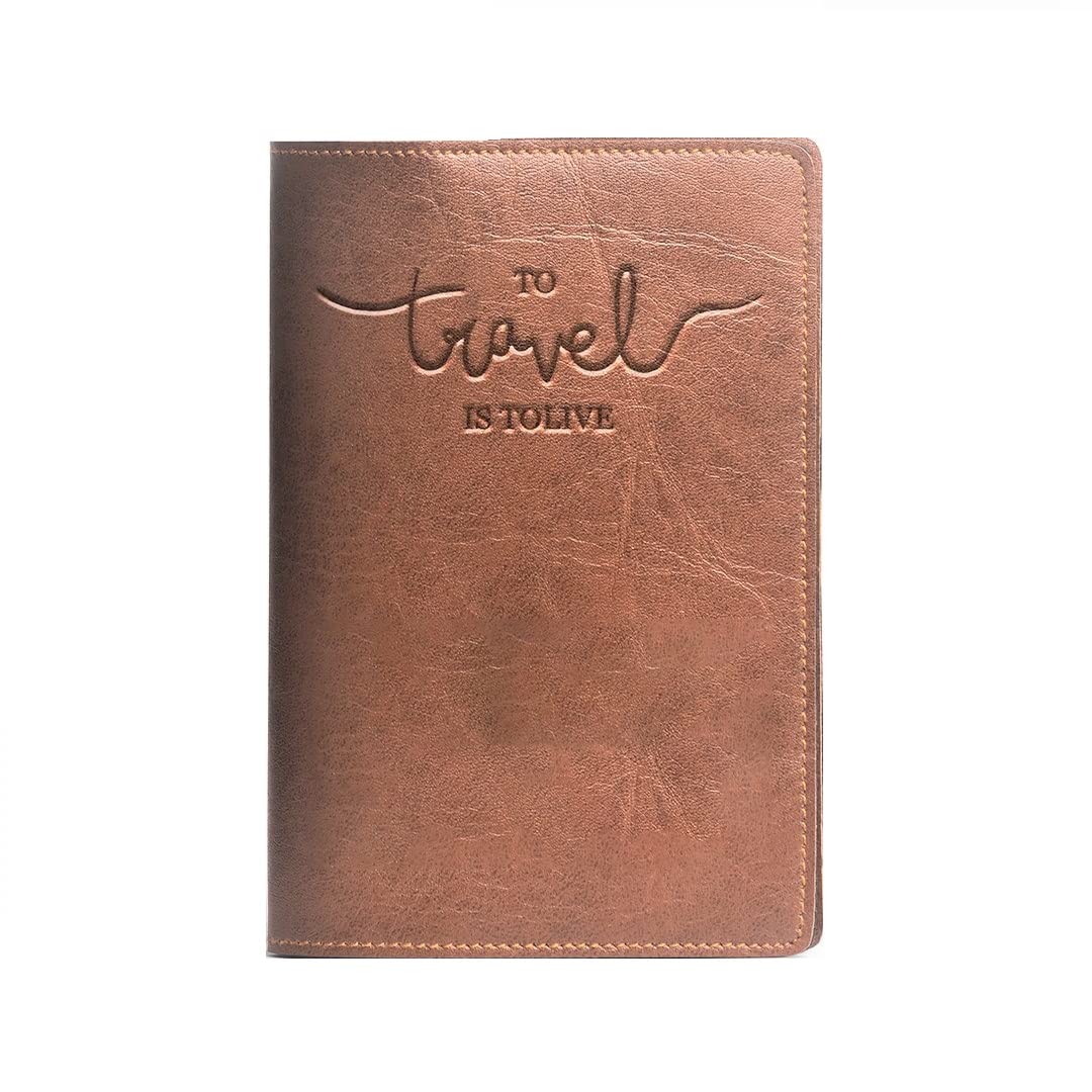 Unisex Passport Cover for Men, Women | TRAVEL IS to LIVE| Vegan Leather Passport Holder for Travel (Tan)-image-10