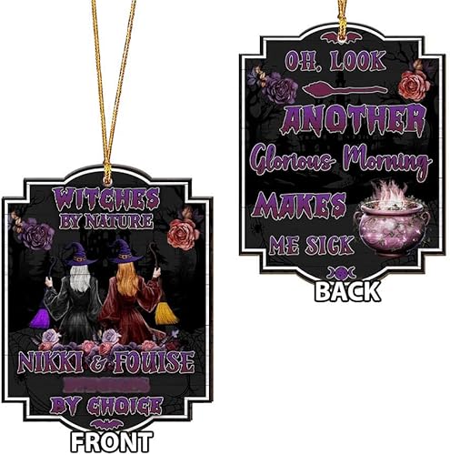 Miniatura 10 de V VIBEPY Adorno de bruja personalizado impreso por todas partes, adorno para mejor amigo, adorno de Halloween, adorno de madera de 2 lados de 3.5