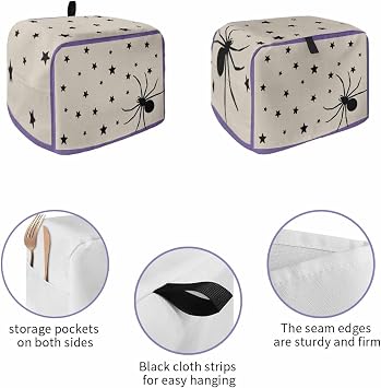 Halloween Toaster Cover 2 Slice, Purple Beige Spi-der Stars Halloween Dustproof Bakeware Oven Protector with Top Hook, Waterproof Small Kitchen Appliance Toasters Dust Cover, 12x7.5x8