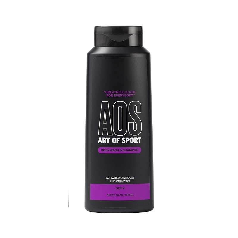 Art of Sport Sabonete líquido corporal e shampoo 2 em 1 masculino com carvão ativado, fragrância de sândalo, DEFY, 473 mL