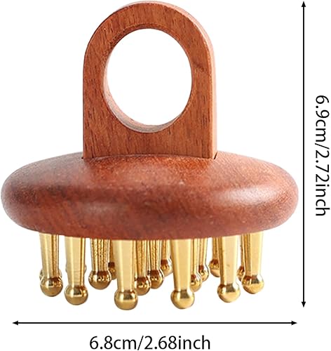 Vista 7 de Tizee Cepillo de presión de meridiano de madera de latón, masajeador de cuero cabelludo para cuidado del cabello, alivio de fatiga y masaje