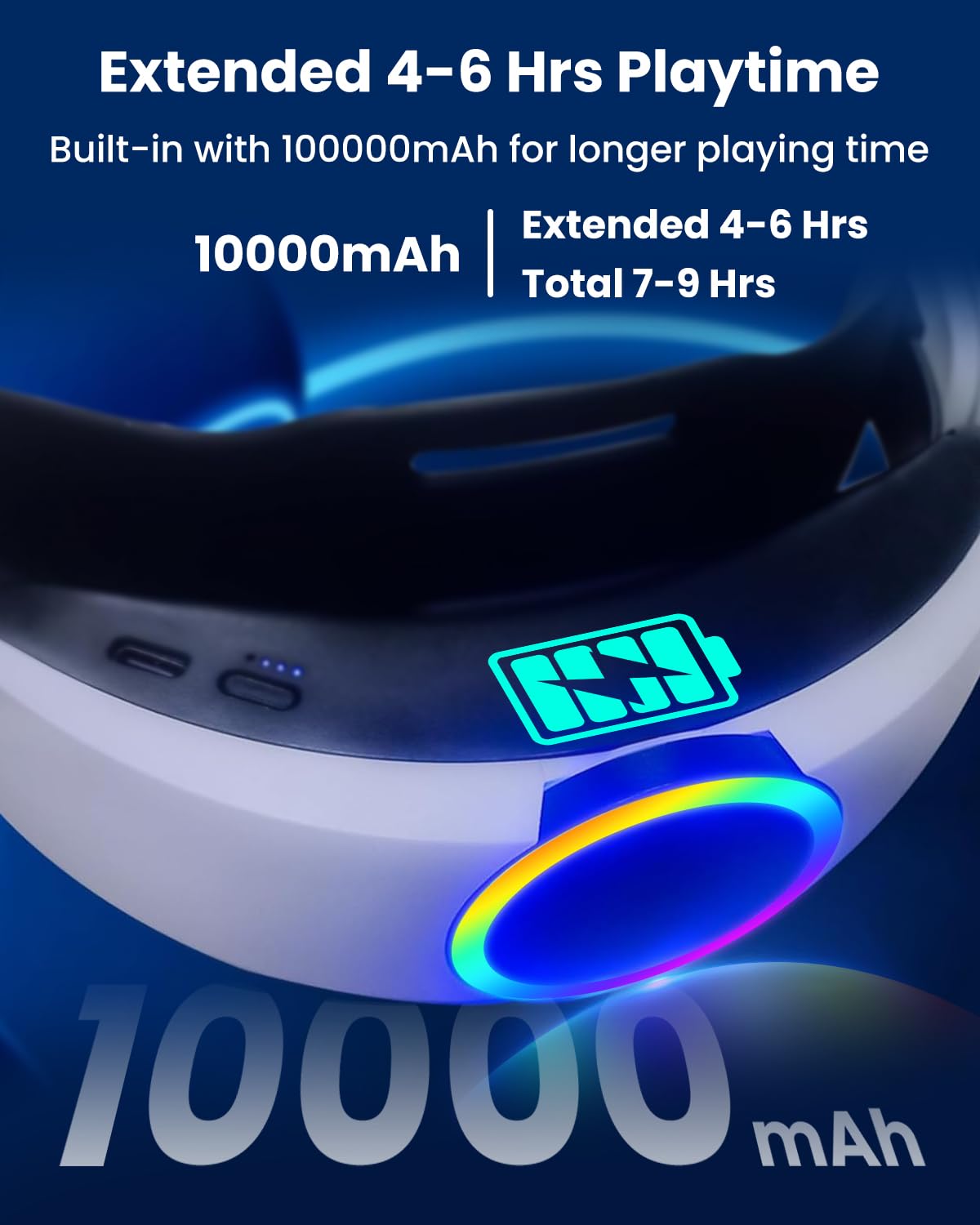 CIYOYO head strap with colorful RGB lights activated, enhancing the visual appeal.