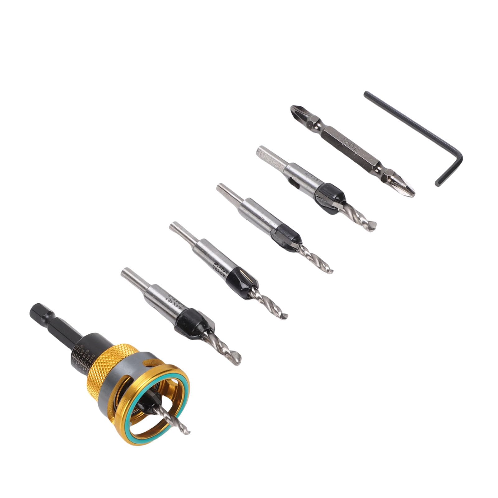 Kadimendium Kit Versátil de Brocas Avellanadoras con Tope de Profundidad Mejorado para una Perforación Precisa 4 Brocas de Repuesto Material de Aluminio y Acero Al Carbono