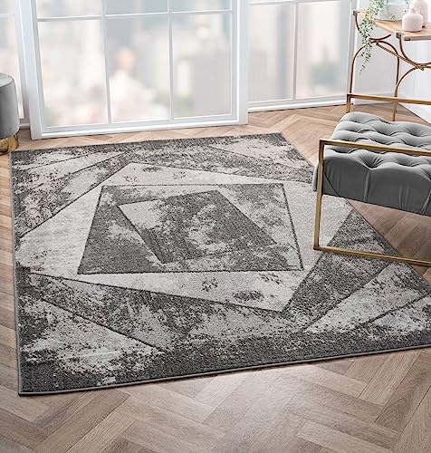 homeart Living Room RUG - Short Pile, Bordered, Soft, Area Carpet for Bedroom & Home Decoration, Square Pattern Rugs, Contemporary, Small to Extra Large (Grey_L.Grey, 160 x 230 cm)